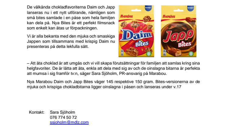 Nya Daim och Japp Bites, det perfekta filmgodiset för hela familjen