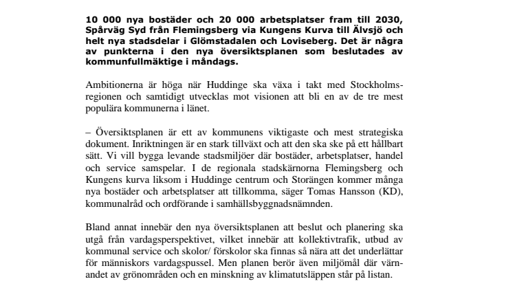Klart med ny Översiktsplan – Huddinge ska få fler levande stadsmiljöer