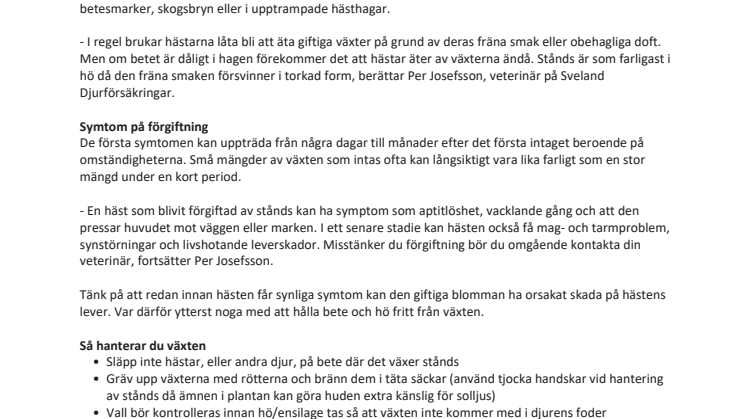 Skydda hästen mot dödliga blomman stånds