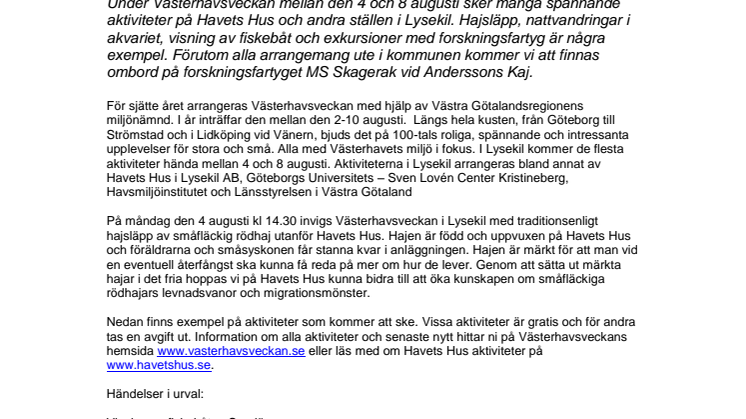 Nu är det dags för årets Västerhavsvecka i Lysekil och på Havets Hus!