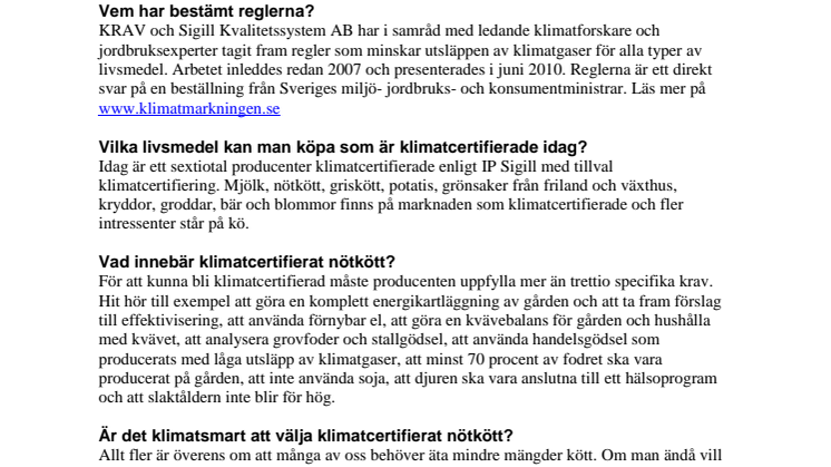 Frågor & Svar om klimatcertifiering och kött