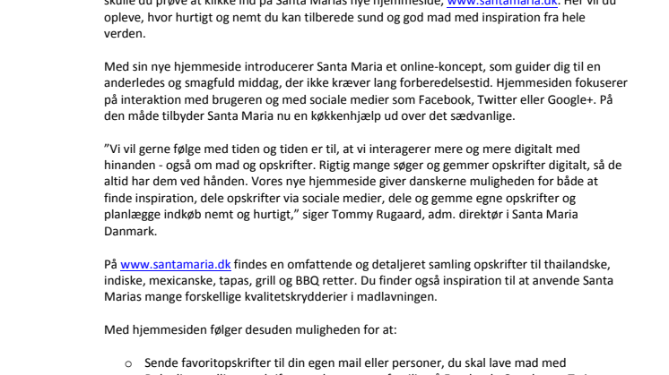 Ny Santa Maria hjemmeside: Inspirerende og interaktiv madlavning 