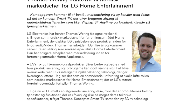 Thomas Wering udnævnt til nordisk markedschef for LG Home Entertainment