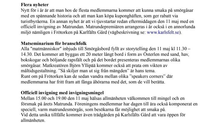 Matrunda på Österlen 11 - 20 maj med tema måltidsgestaltning och storytelling 