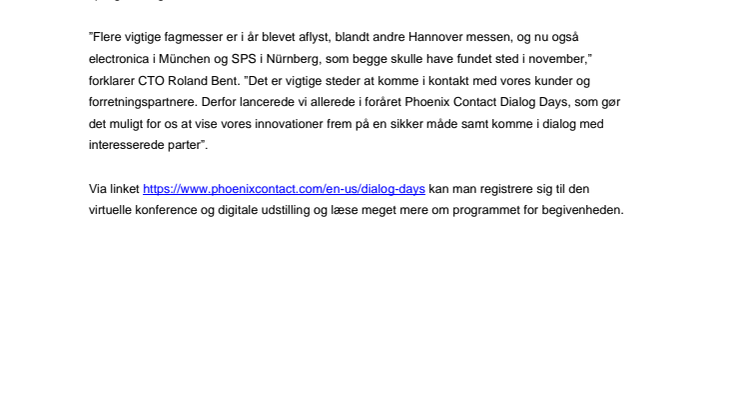 For 2. gang: Phoenix Contact Dialog Days - innovationer og teknologiske trends online
