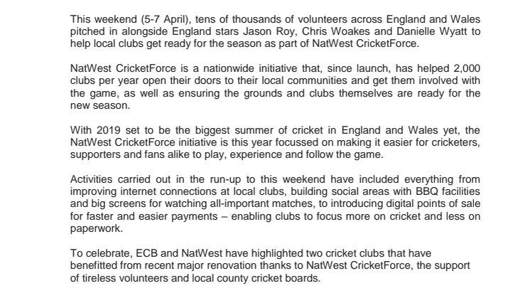 England cricket stars and volunteers celebrate start of the season at NatWest CricketForce Weekend