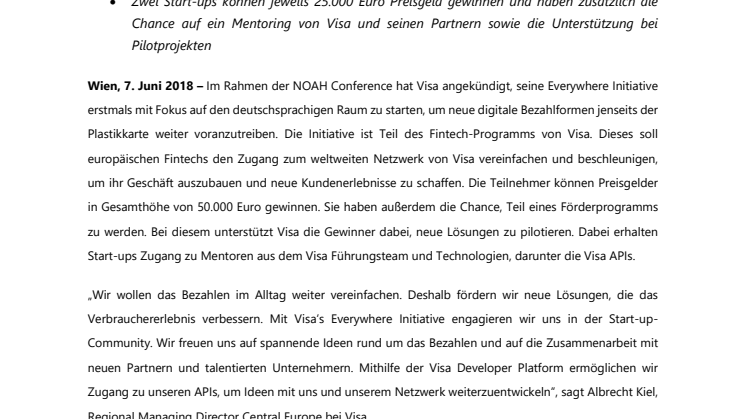 Visa bringt weltweites Start-up-Programm nach Österreich 