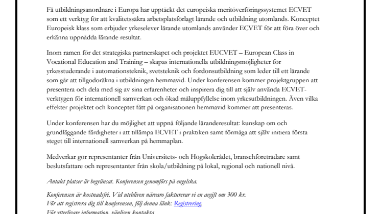 Program och inbjudan till EUCVET konferens