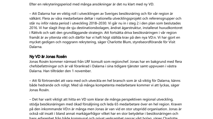 Klart med ny VD för Visit Dalarna