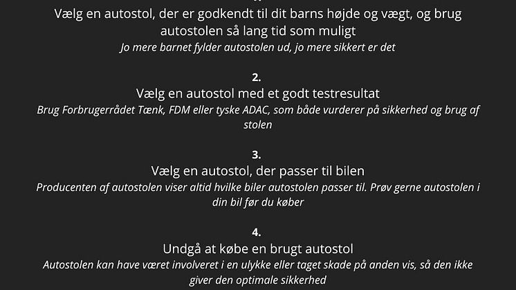 4 generelle råd ved valg af autostole