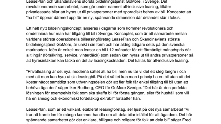 Framtidens bilmarknad rullar in i Sverige med LeasePlan och GoMore