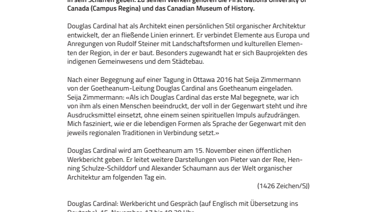 Fließende Linien. ​Veranstaltung mit Architekt Douglas Cardinal am Goetheanum