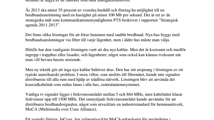 Hemmen öppnas för snabbt bredband- utan nya kablar
