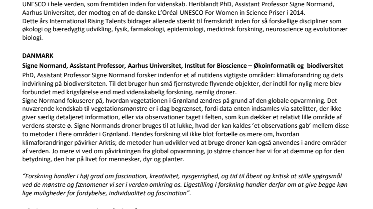 Dansk Forsker hædres i det internationale L'Oréal-UNESCO For Women in Science program