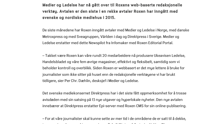 Roxen vokser i Skandinavia med Medier og Ledelse