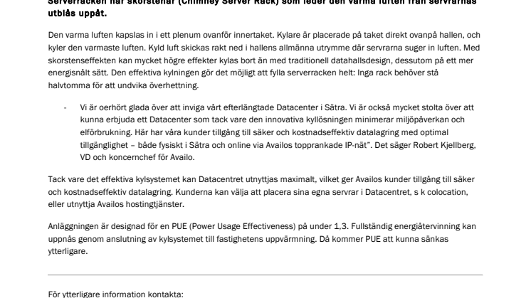 Availo inviger innovativt Datacenter 