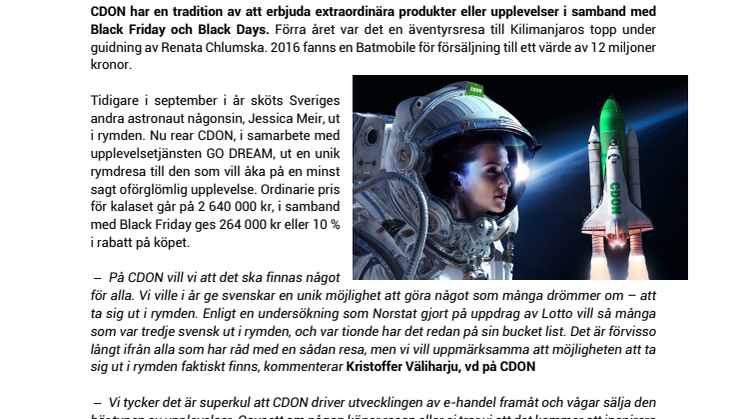CDON siktar mot stjärnorna under Black Friday – rear ut en rymdresa