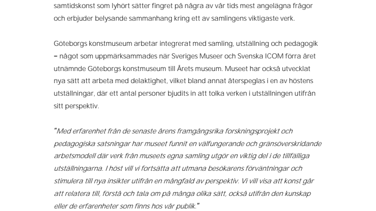 Intimt privat och mänskligt globalt i höstens utställningar på Göteborgs konstmuseum