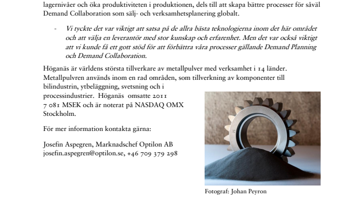 Optilon implementerar helhetslösning inom planering hos Höganäs