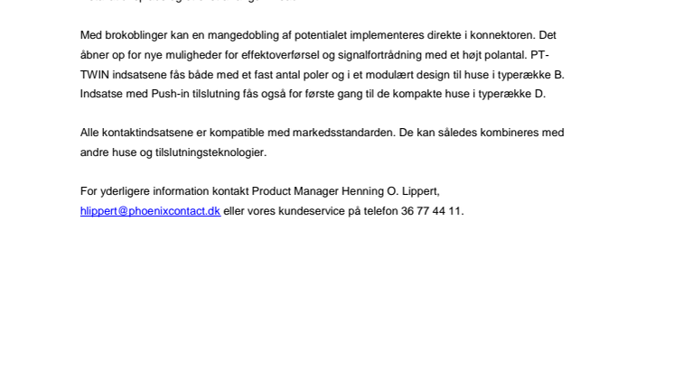 Push-in kontaktindsatse til industrimultistik