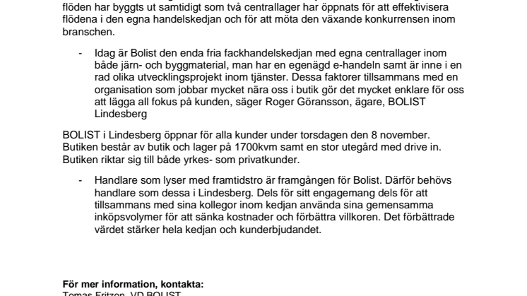 BOLIST öppnar ny butik i Lindesberg