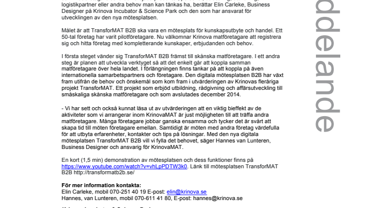 Nya affärsmöjligheter för matföretagare när erbjudande och behov matchas