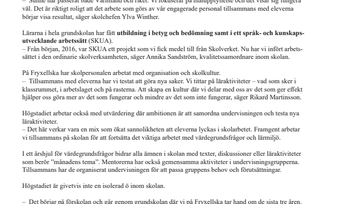Förändringsarbete visar resultat  på Fryxellska skolan i Sunne
