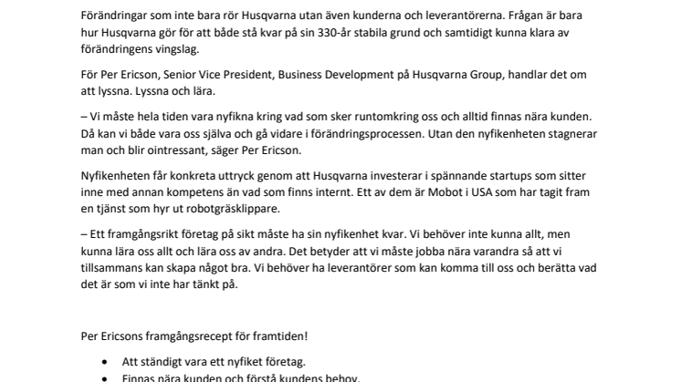 Husqvarna möter framtidens utmaningar med nyfikenhet