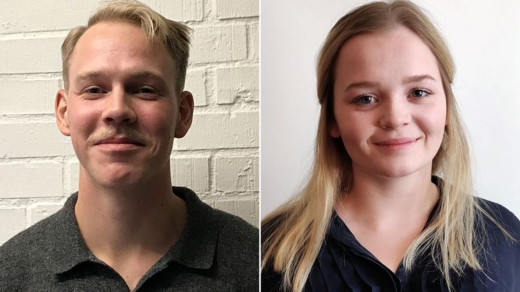 Fredrik Hakegård och Karolina Ljungström tilldelas priset Bästa examensarbete i fastighetsrätt 2022. Foto: Privat