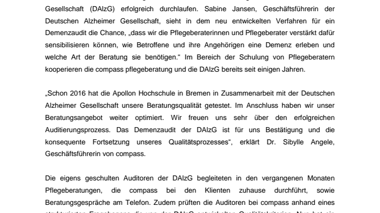 Demenzberatung von compass als erste auditiert