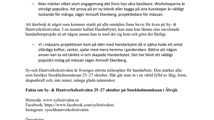 Färg, form och skaparkraft på Sy- & Hantverksfestivalen