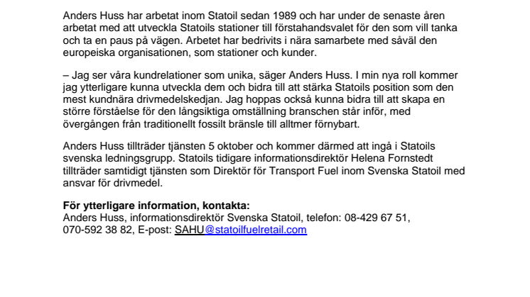 Anders Huss ny informationsdirektör på Svenska Statoil AB