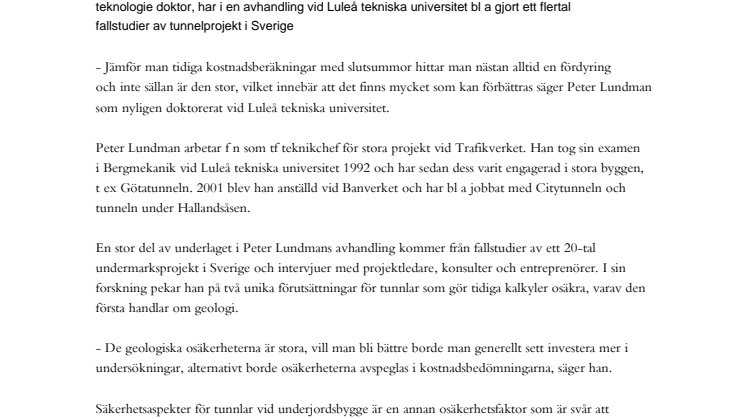 Kostnader vid tunnelbyggen underskattas