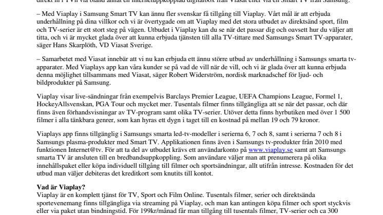 Viaplay i Samsungs smarta tv-apparater