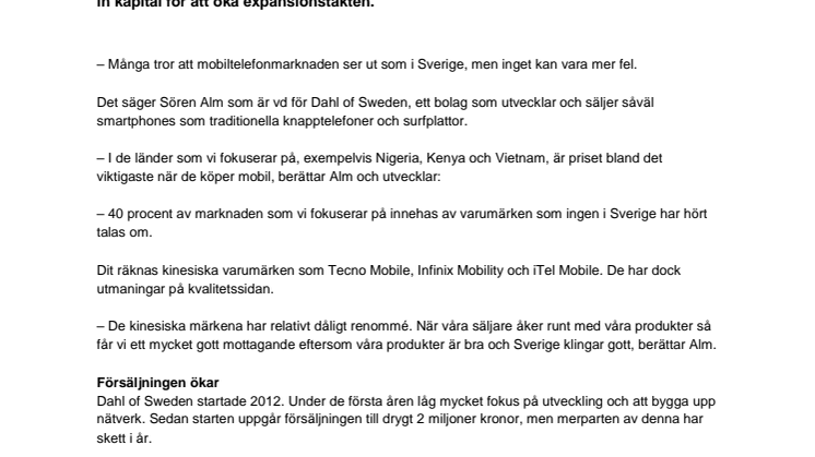 Svensk mobiltillverkare expanderar i tillväxtländer