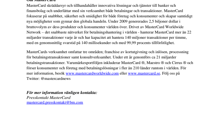 Gällande MasterCards hemsida 