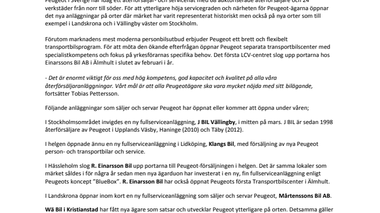 Många nya Peugeot-återförsäljare slår upp portarna