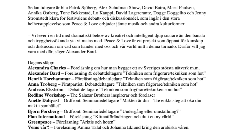 Alexandra Charles, Alexander Bard och mer inspiration klar - Debatt- och diskussionsdelen fylls på
