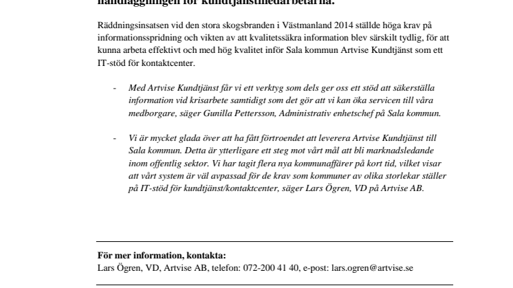 Artvise Kundtjänst till Sala kommun!