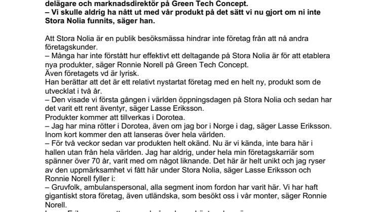 Lyckad produktlansering på mässan:  ”Stora Nolia är portalen mot världen”