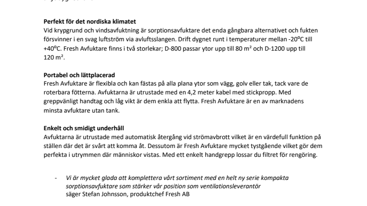 Fresh AB breddar sortimentet med sorptionsavfuktare