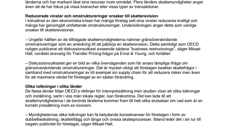 Skattemyndigheters granskning av internprissättning en ökande risk för storbolag
