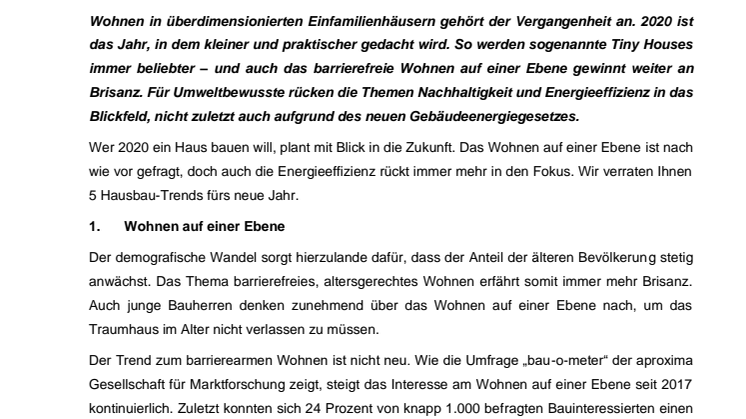 Hausbau-Trends 2020: Moderne Massivhäuser sind smart, energieeffizient und barrierearm