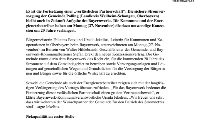 Bayernwerk bleibt in Polling Partner bei der Stromversorgung