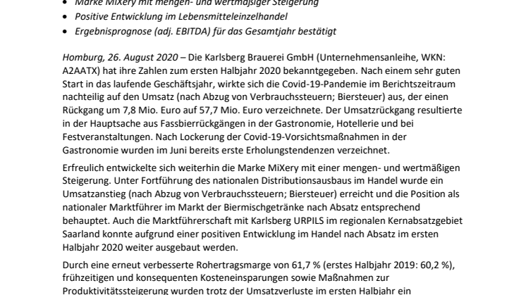 Team der Karlsberg Brauerei hat die Herausforderungen des ersten Halbjahres 2020 gut gemeistert