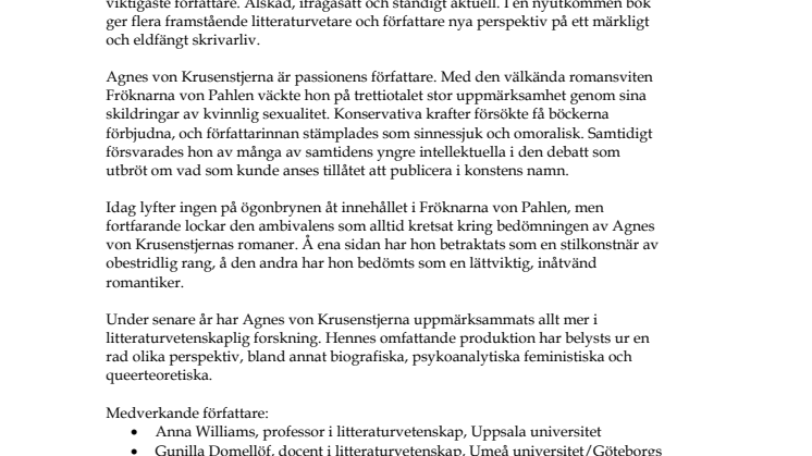 Ny bok: Tänd eld! Essäer om Agnes von Krusenstjernas författarskap