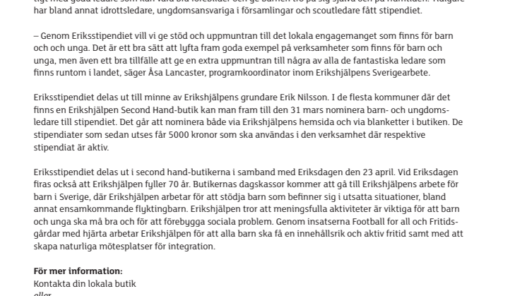 Nominera engagerade ledare till Eriksstipendiet