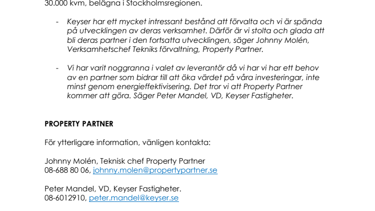 Property Partner förvaltar åt Keyser Fastigheter
