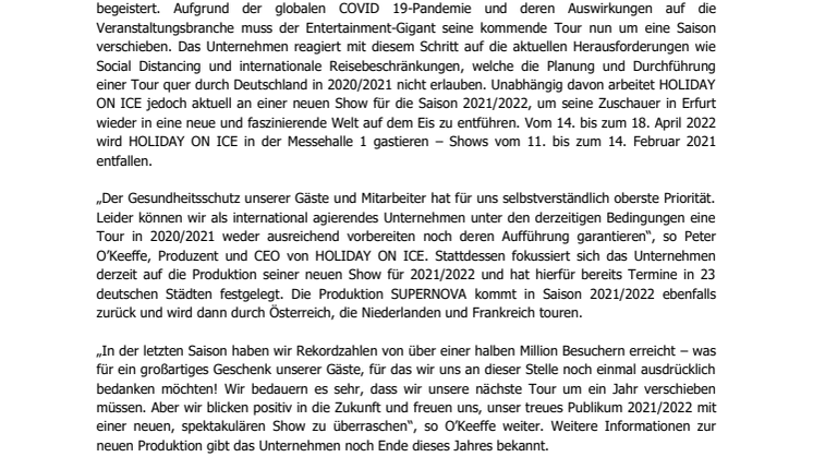 HOLIDAY ON ICE verlegt Showtermine in Erfurt