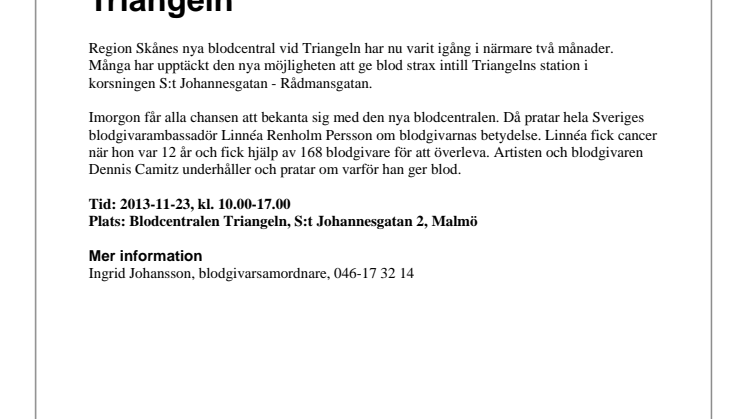 Öppet hus på Blodcentralen Triangeln